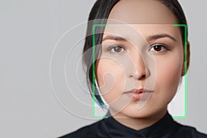 Biometric verification woman face recognition detection security photo
