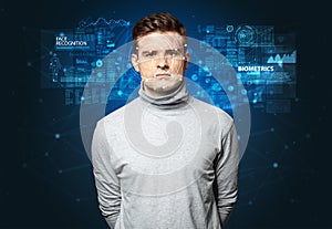 Young man face recognition concept