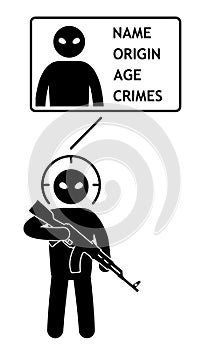 Biometrical identification of criminal bandit terrorist element. Security facial recognition system concept. Face recognition.