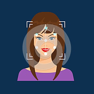 Biometrical identification. Facial recognition system concept.