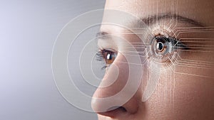 Biometrics concept. Facial Recognition System. Face Recognition. Iris recognition photo