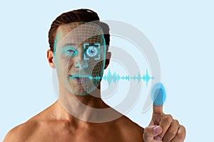 Biometrics concept, the identity person use artificial intelligence, machine learning, deep learning with facial recognition, iris photo