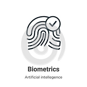 Biometrics outline vector icon. Thin line black biometrics icon, flat vector simple element illustration from editable artificial