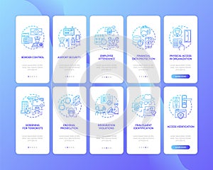 Biometrics usage onboarding mobile app page screen with concepts set