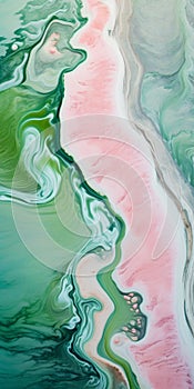 Biomorphic Abstraction: Ocean And Sea Land Art With Green And Pink Ridges