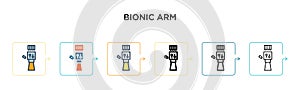 Bionic arm vector icon in 6 different modern styles. Black, two colored bionic arm icons designed in filled, outline, line and