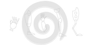 Bionic artificial limbs icons set. Outline set of bionic artificial limbs vector icons