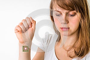 Bionic chip inside human body - cybernetics concept