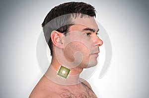 Bionic chip processor implant in male human body