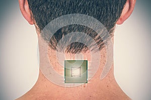 Bionic chip processor implant in male human body