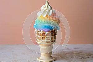 bionic grip on a rainbow sherbet in a waffle cone