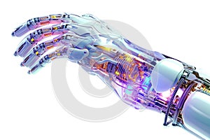 Bionic hand. Prosthetic human limbs. Modern new cyber arm for disabled people. Generative AI. Illustration for banner, poster,