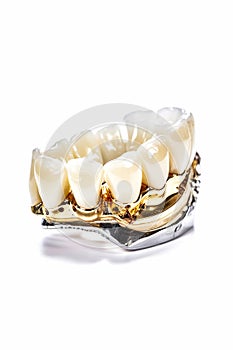 Bionic high-tech dental prosthesis on a white background