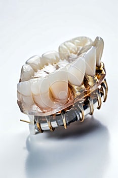 Bionic high-tech dental prosthesis on a white background