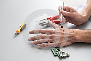Bionic microchip inside human body - future technology and cybernetics concept.