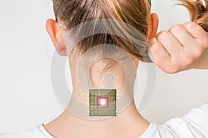 Bionic microchip inside human body - cybernetics concept