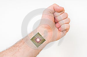 Bionic microchip inside human body - cybernetics concept