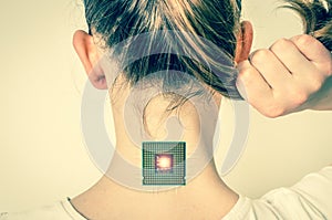 Bionic microchip inside human body - retro style photo