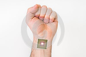 Bionic microchip inside human hand - cybernetics concept photo