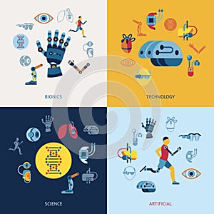 Bionics and artificial intelligence icon set photo