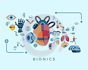 Bionics and artificial intelligence icon set photo