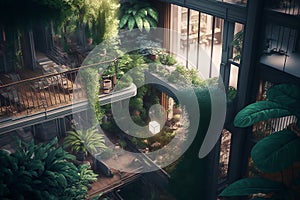 Biophilic design, biophilia in city architecture, urban environments. Biophilic Design connecting people and nature