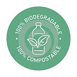 100% bioplastic, biodegradable, compostable vector line icon photo