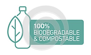 100% bioplastic, biodegradable, compostable vector line icon