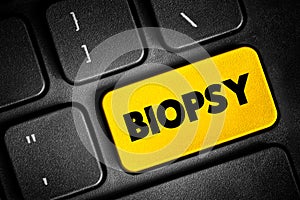 Biopsy - extraction of sample cells for examination to determine the presence or extent of a disease, text button on keyboard,