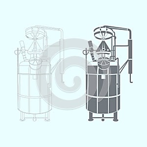 Bioreactor device one-color vector and line art illustration.