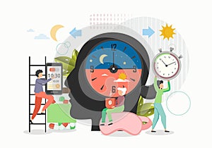 Biorhythms. Day and night activity, flat vector illustration. Rhythmic biological cycles, human chronotypes.