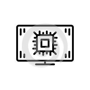 Black line icon for Bios, chip and microchip