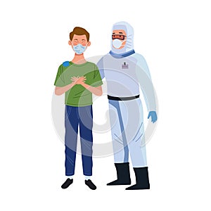 Biosafety worker with patient characters photo
