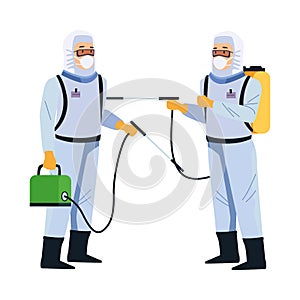 Biosafety workers with sprayers portables