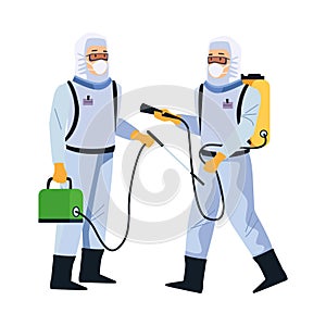 Biosafety workers with sprayers portables