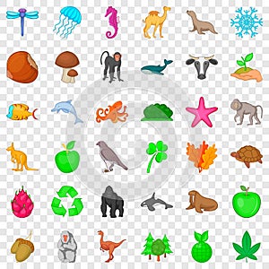 Biosphere icons set, cartoon style