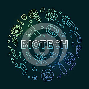 Biotech concept thin line vector round colorful banner - Biotechnology illustration