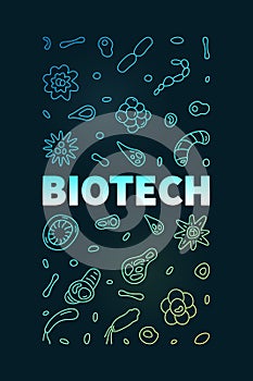Biotech concept thin line vector vertical colored banner - Biotechnology Science outline illustration