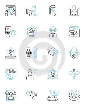 BioTech linear icons set. Genomics, Bioreactors, Proteomics, Gene editing, Stem cells, Immunotherapy, CRISPR line vector photo