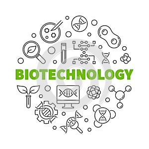 Biotechnolgy vector round illustration in thin line style