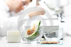 Biotechnology and food testing in the laboratory.