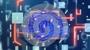 Biotechnology and artificial intelligence, human brain CPU neural processor. Brainstorming development intellect 3D science