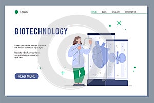 Biotechnology and bioengineering website interface flat vector illustration.