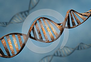 Biotechnology concept of old DNA and protein letter background, rust DNA and protein sequence 3d render - Illustration