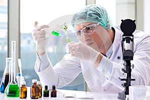 The biotechnology concept with scientist in lab