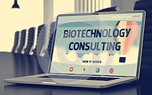 Biotechnology Consulting - on Laptop Screen. Closeup. 3D. photo