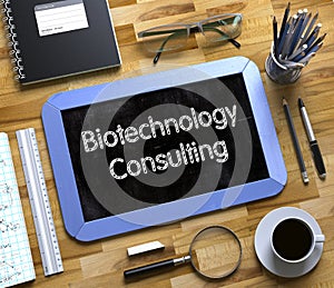 Biotechnology Consulting - Text on Small Chalkboard. 3D. photo