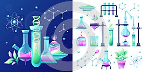 Biotechnology illustration and icons in gradient style