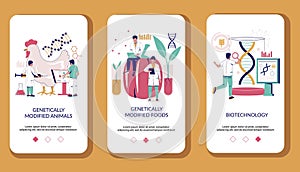 Biotechnology mobile app onboarding screens vector template