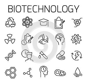 Biotechnology related vector icon set.